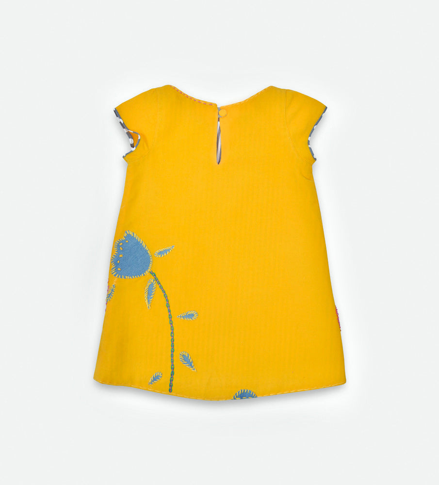 EMBROYDERI YELLOW VELVET-JEANS DRESS