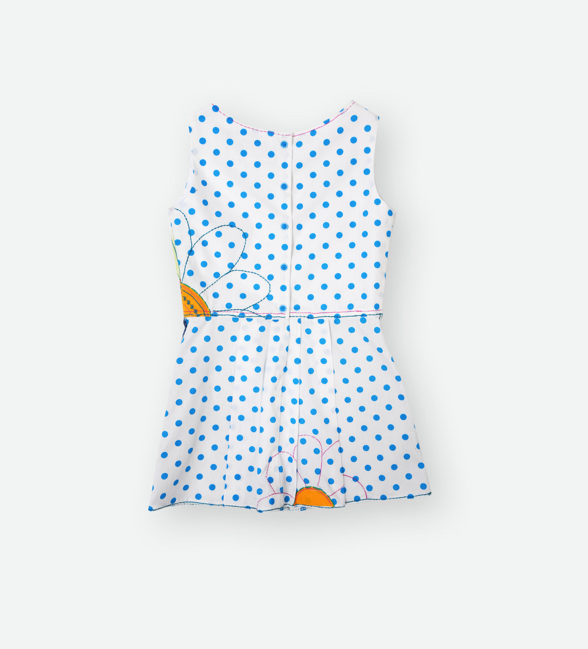 WHITE COTTON DRESS WITH BLUE DOTS