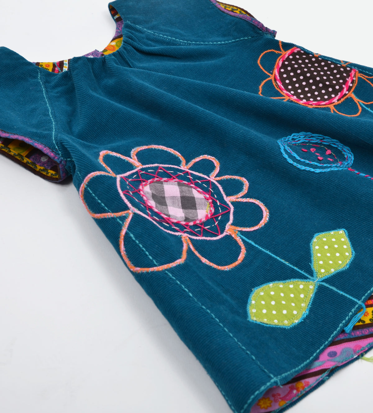 PETROL VELVET JEANS COTTON BABY DRESS