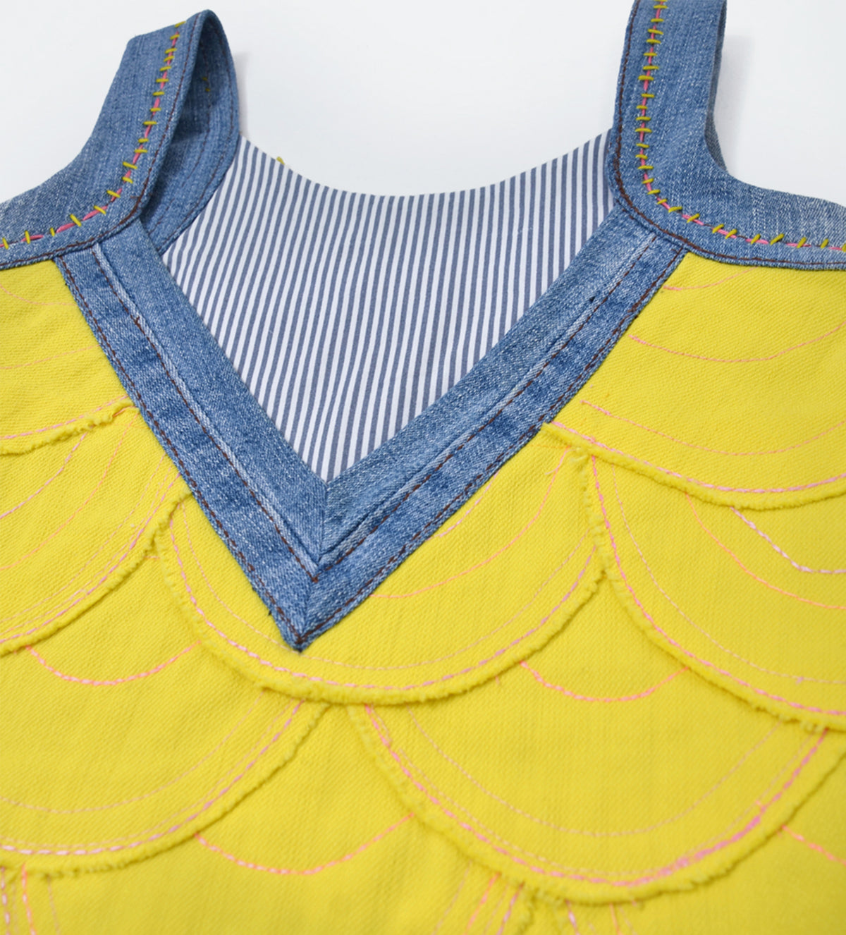 YELLOW LEAVES DENIM SUMMER DRESS