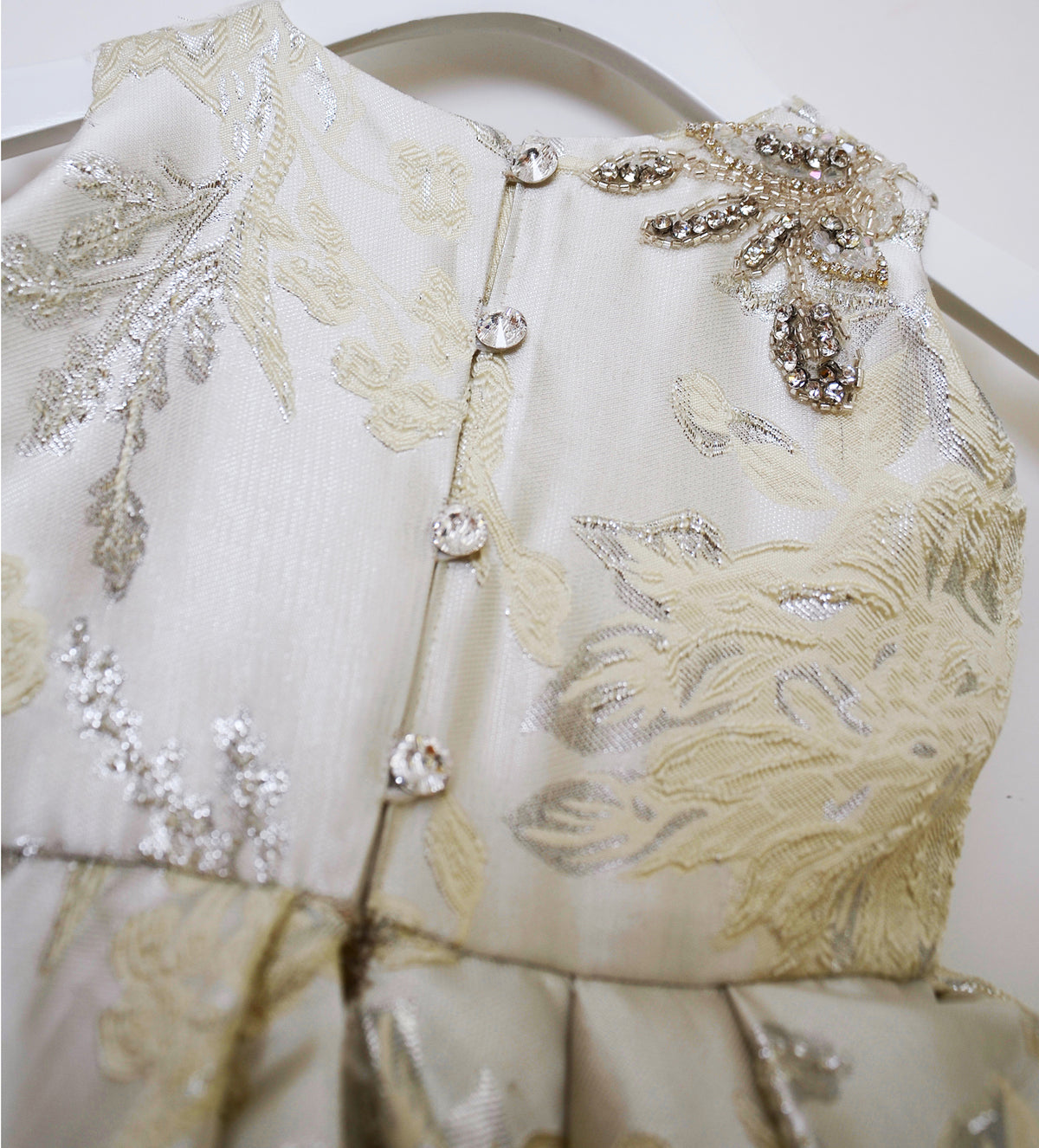 JAQUARD CHAMPAGNE-GOLD BABY DRESS
