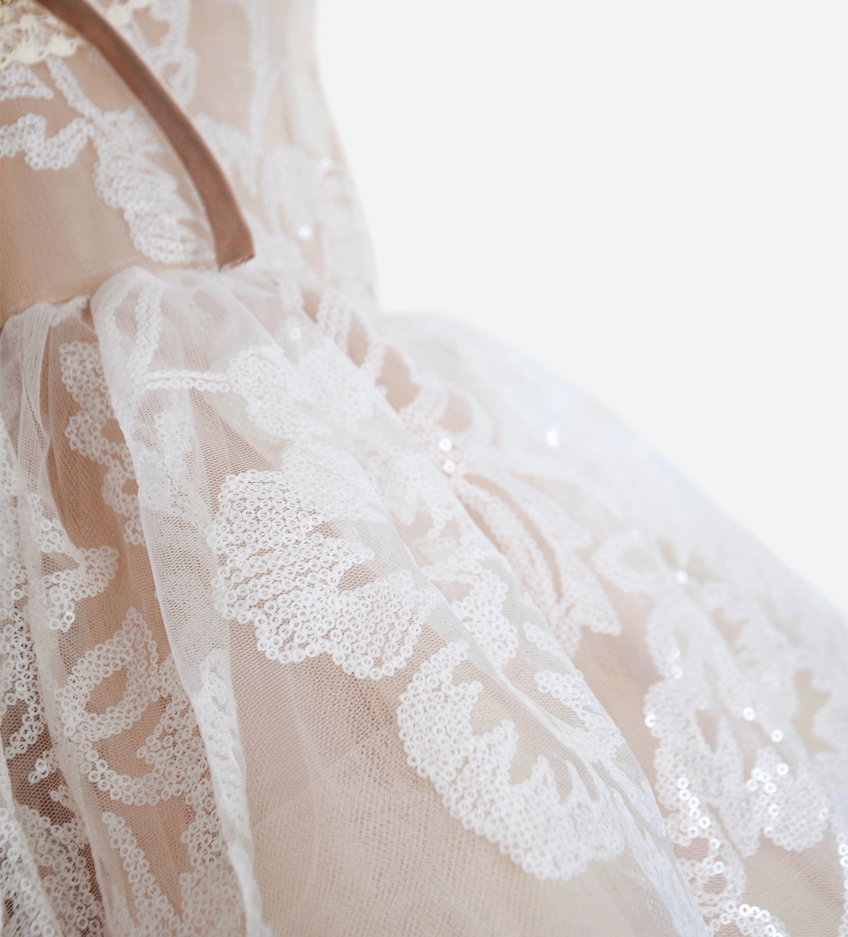 NUDE BOW TUTU LACE BABY DRESS