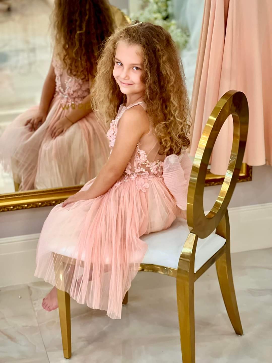 EMBROIDERED BLUSH LACE FLOWERGIRL DRESS