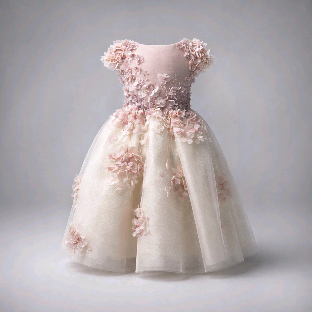 GOLD BLUSH EMBROIDERED FLOWERGIRL WEDDING BIRTHDAY DRESS