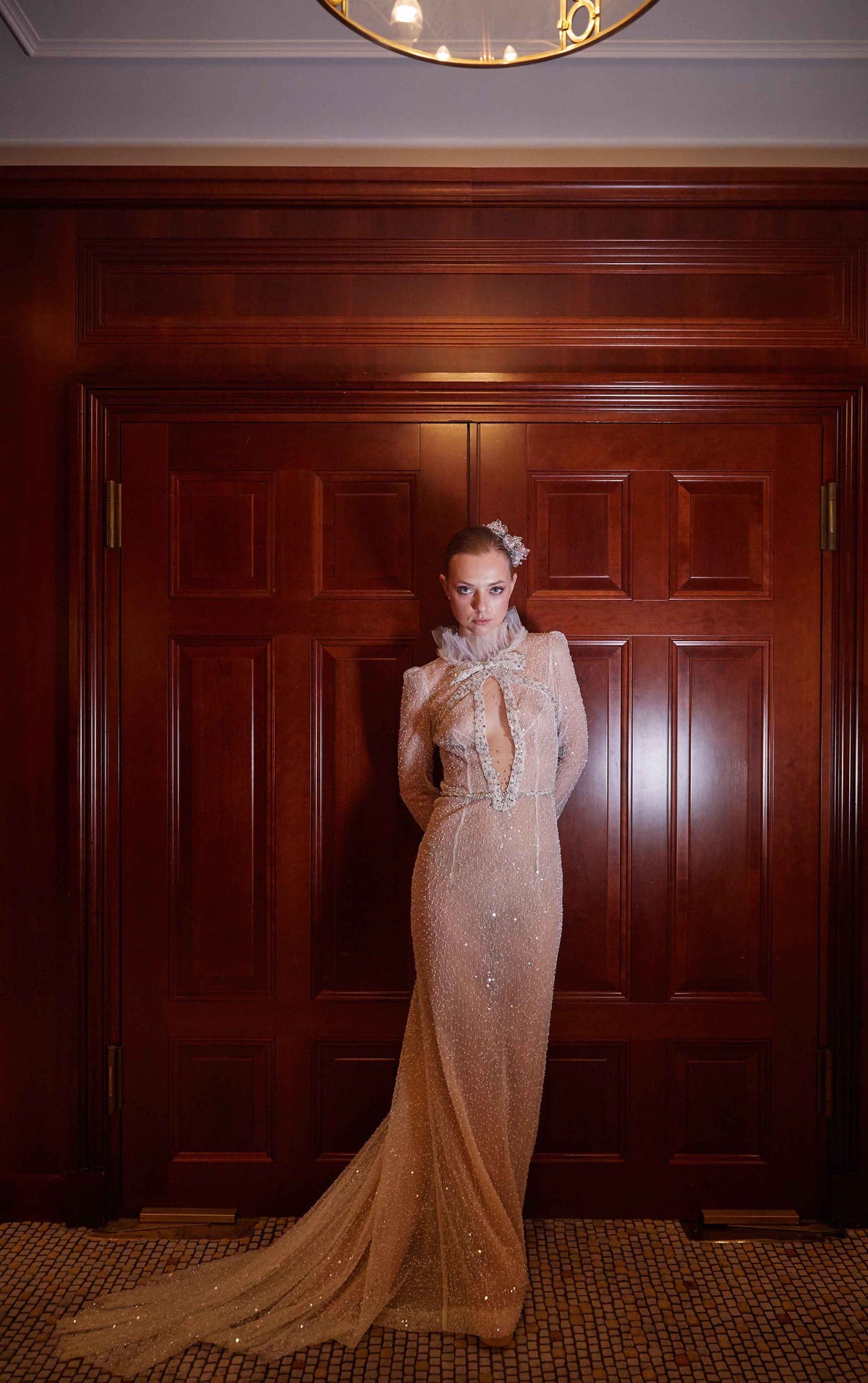 BRIDAL SEQUINS BOW TULLE EVENT GOWN