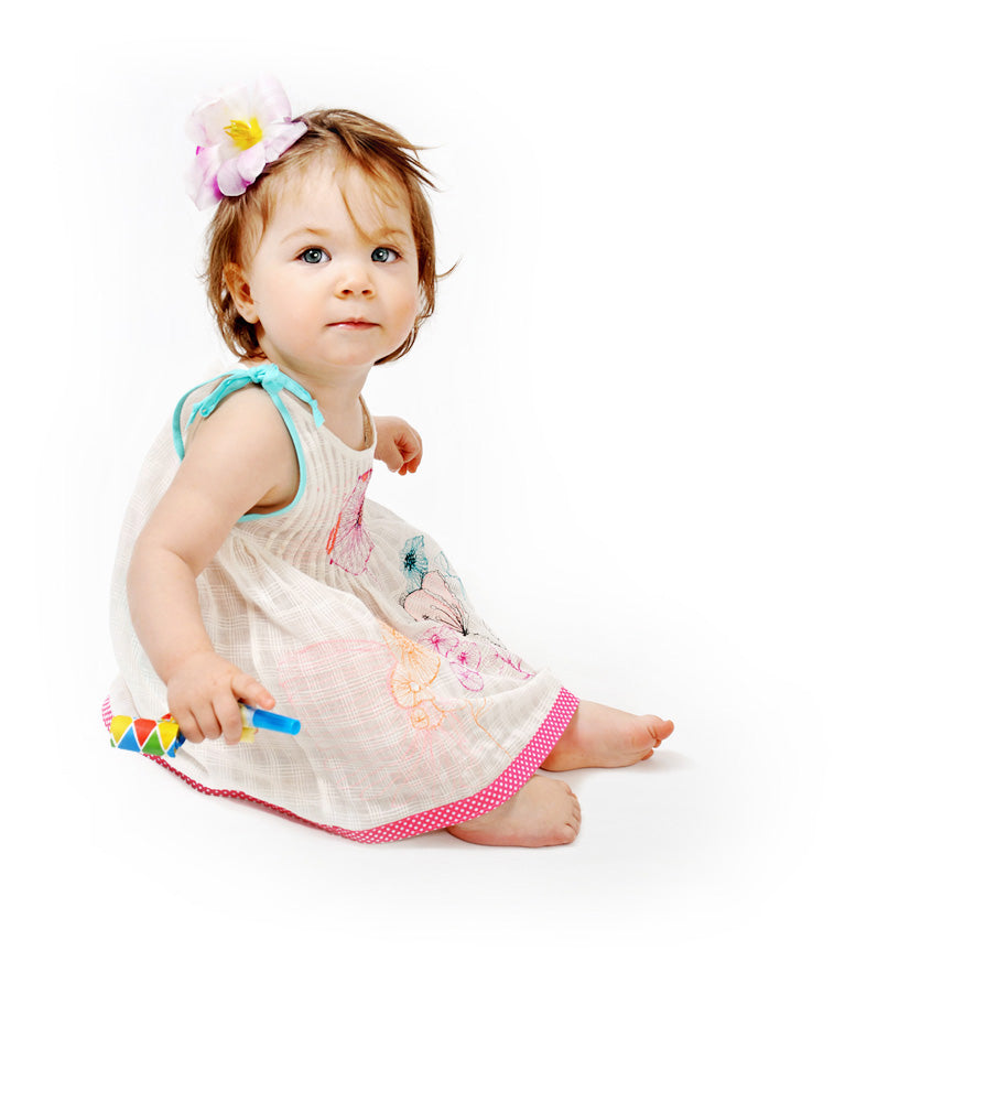 LIGHT LINEN EMBROIDERED IVORY BABY DRESS