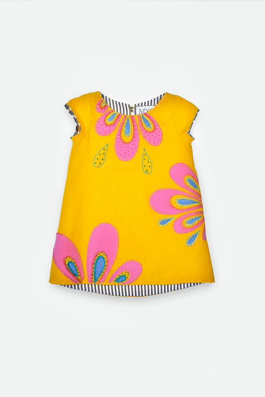EMBROYDERI YELLOW VELVET-JEANS DRESS
