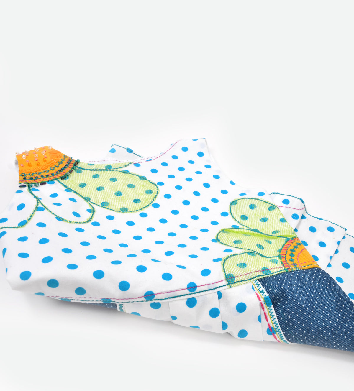 WHITE COTTON DRESS WITH BLUE DOTS