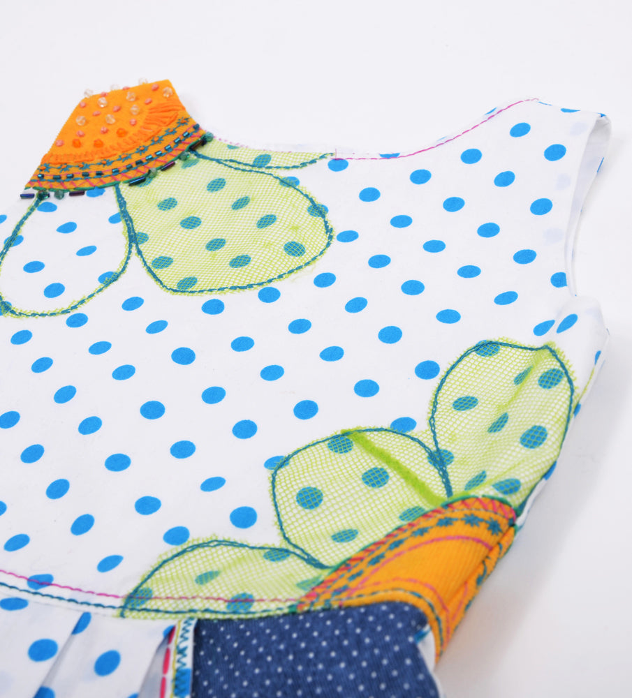 WHITE COTTON DRESS WITH BLUE DOTS