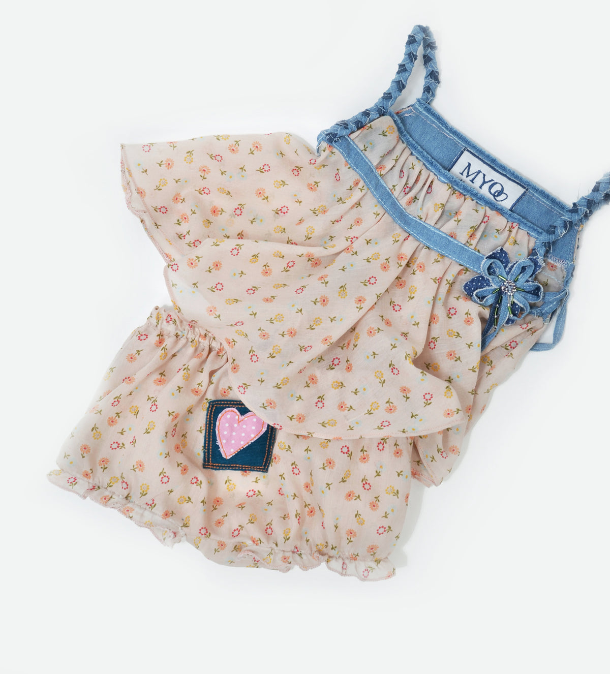 CHIFFON NUDE DENIM FLOWER DRESS