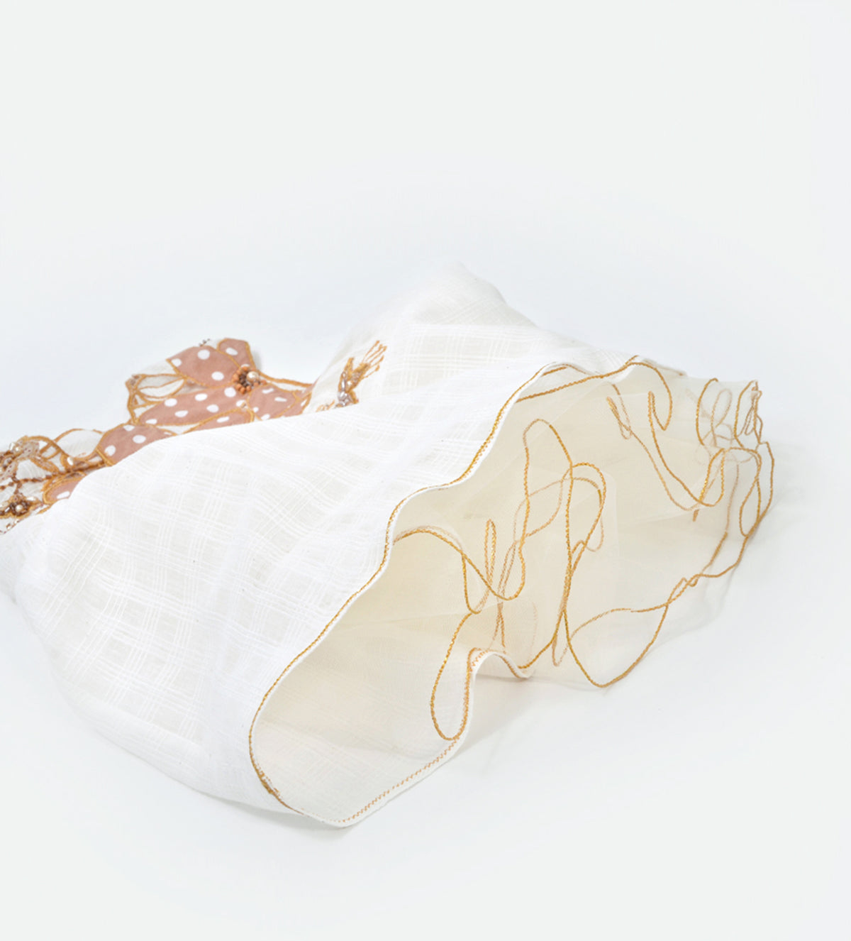 NATURAL WHITE LINEN FLORAL APPLEQUE BABY DRESS