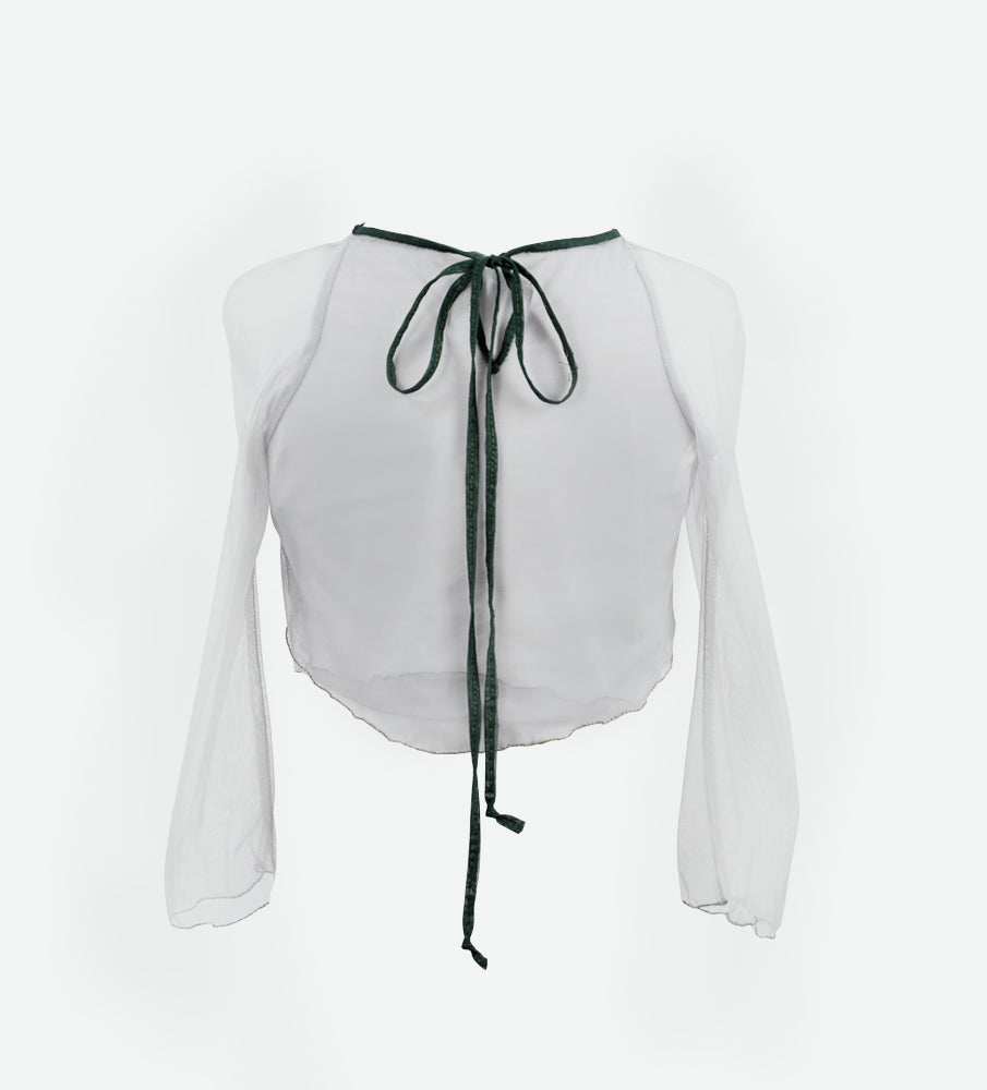 EMBROIDERED TULLE GREY LONG-SLEEVED BLOUSE