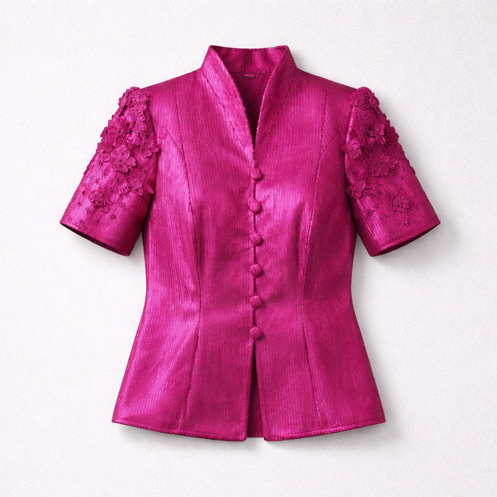 FUCHSIA SEQUIN SLEEVES EMBROIDERED COUTURE JACKET