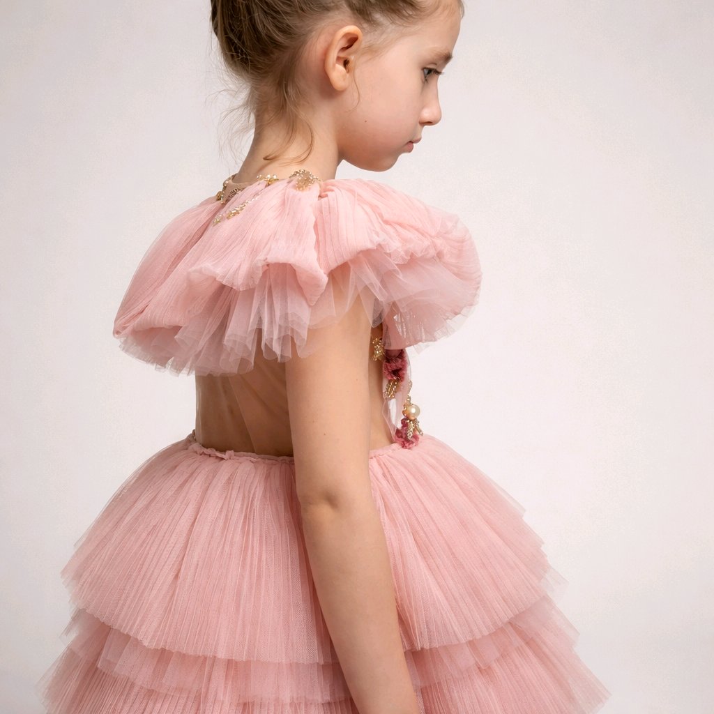 EMBROIDERED BLUSH FLOWERGIRL DRESS