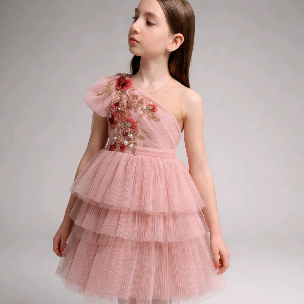 EMBROIDERED BLUSH FLOWERGIRL DRESS