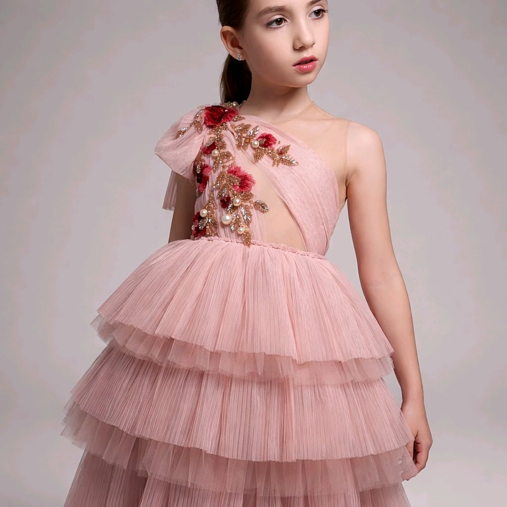 EMBROIDERED BLUSH FLOWERGIRL DRESS