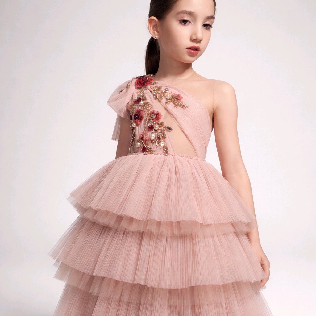 EMBROIDERED BLUSH FLOWERGIRL DRESS