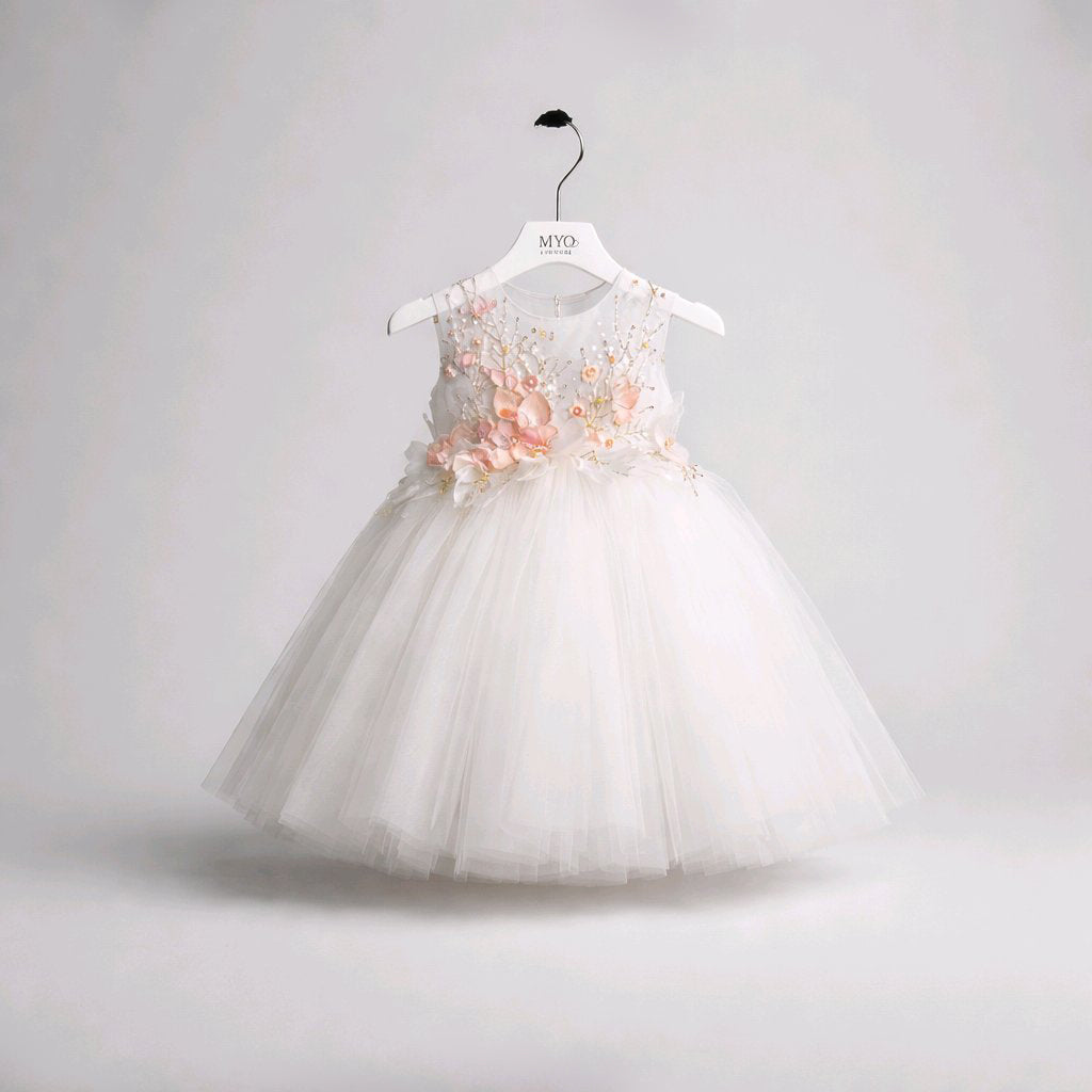 WHITE SILVER FLOWERGIRL DRESS
