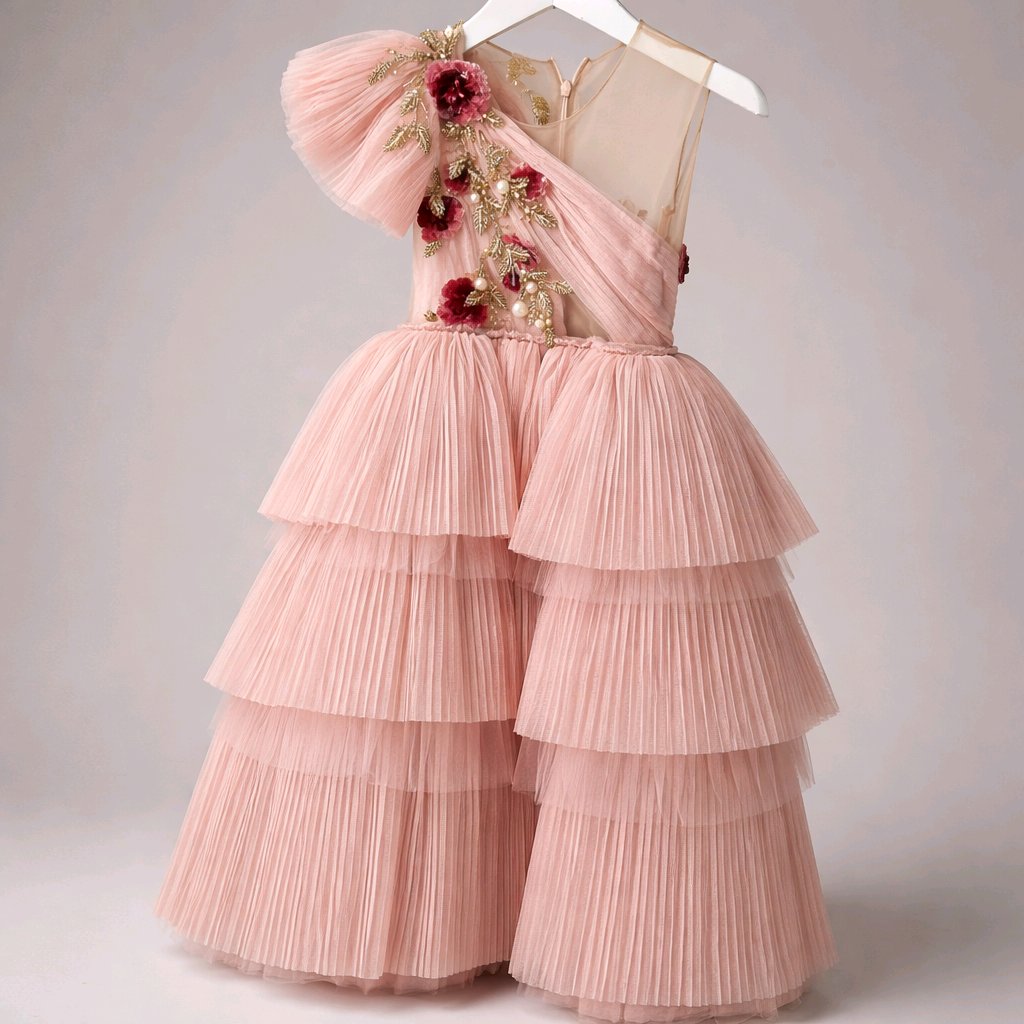 EMBROIDERED BLUSH FLOWERGIRL DRESS