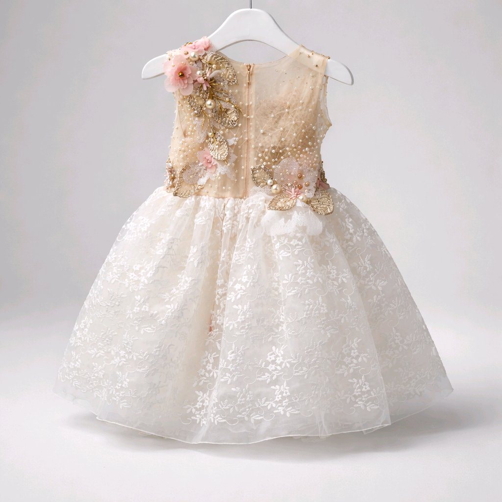 COUTURE EMBROIDERED GOLD BABY DRESS