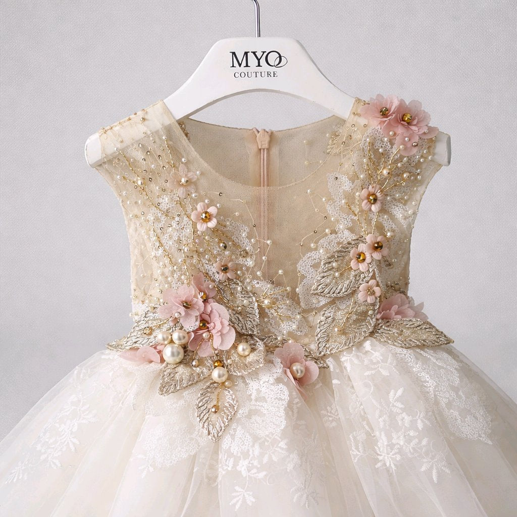 COUTURE EMBROIDERED GOLD BABY DRESS