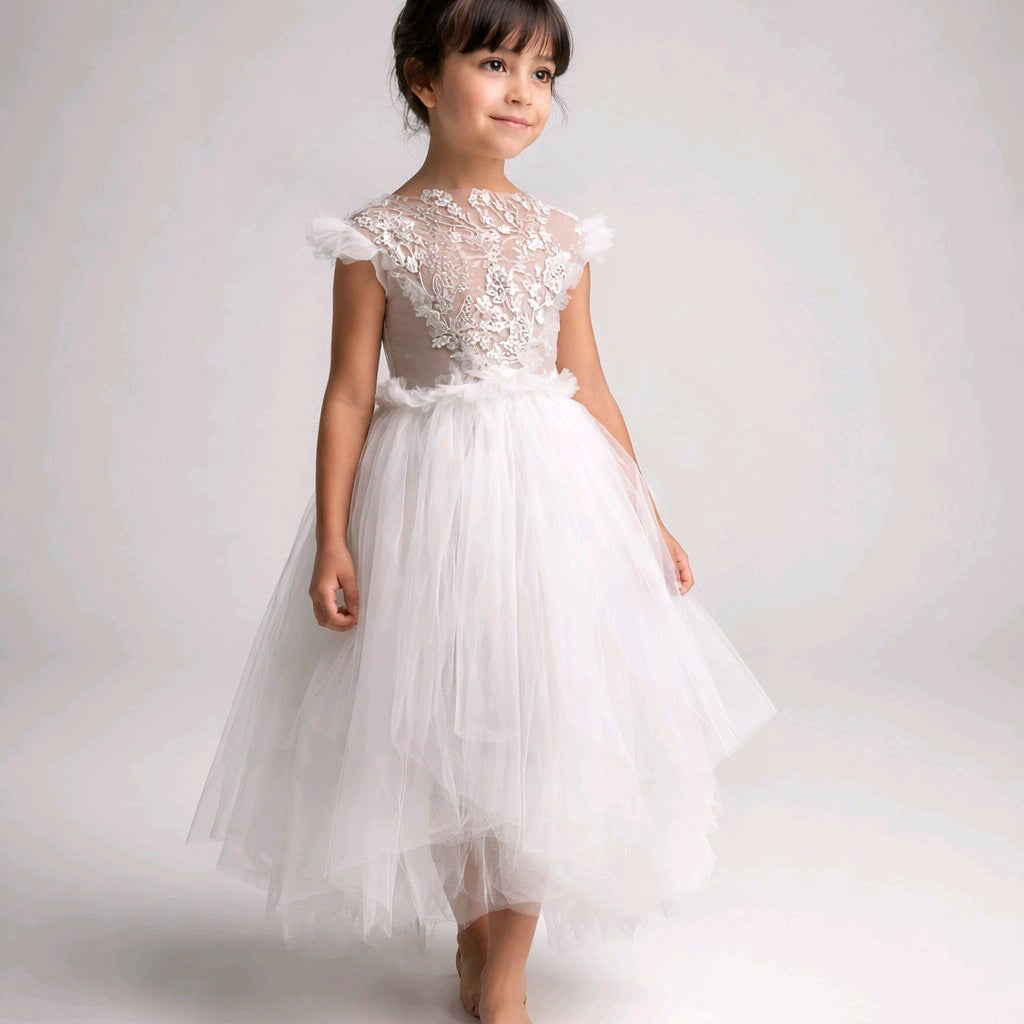 WHITE LACE FLOWERGIRL DRESS