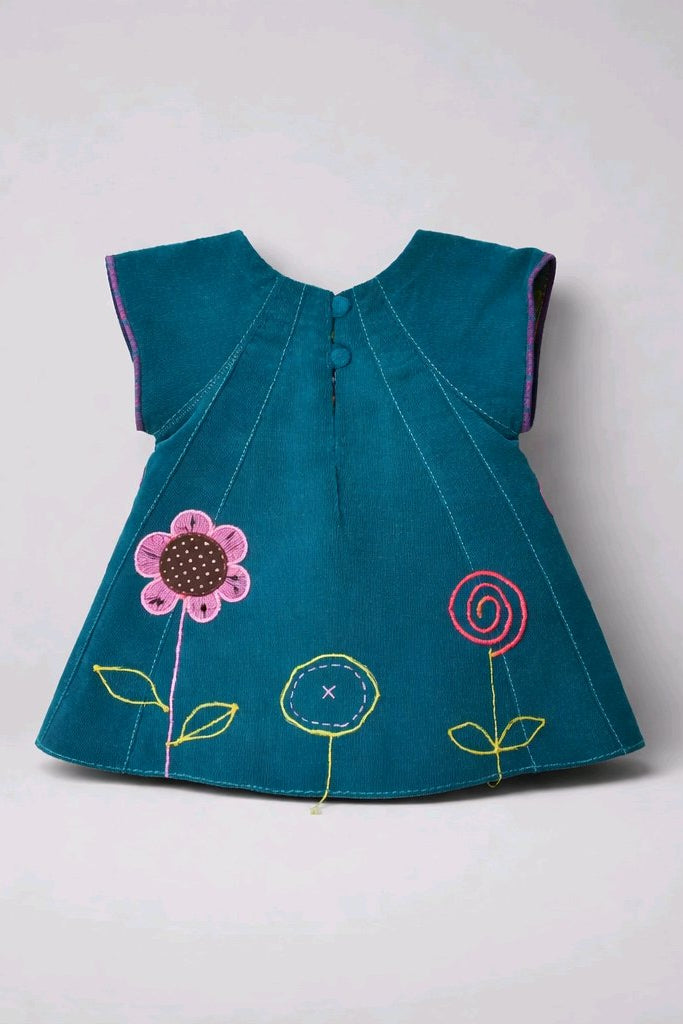 PETROL VELVET JEANS COTTON BABY DRESS