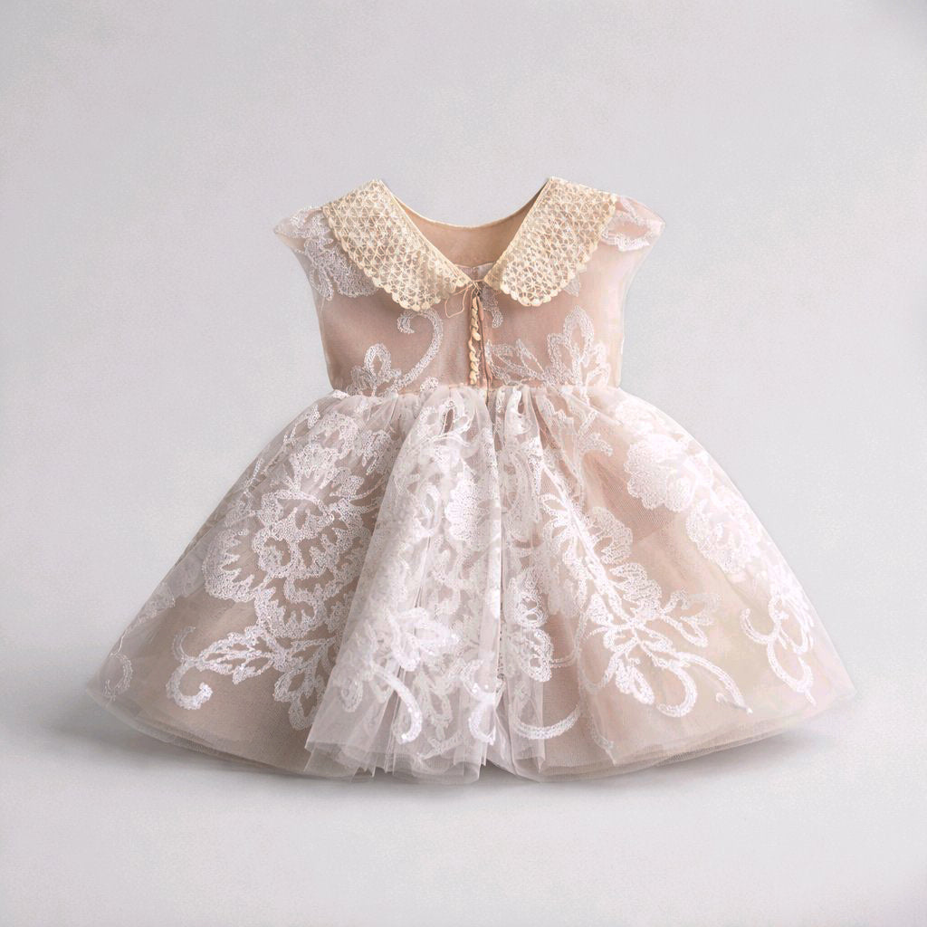 NUDE BOW TUTU LACE BABY DRESS