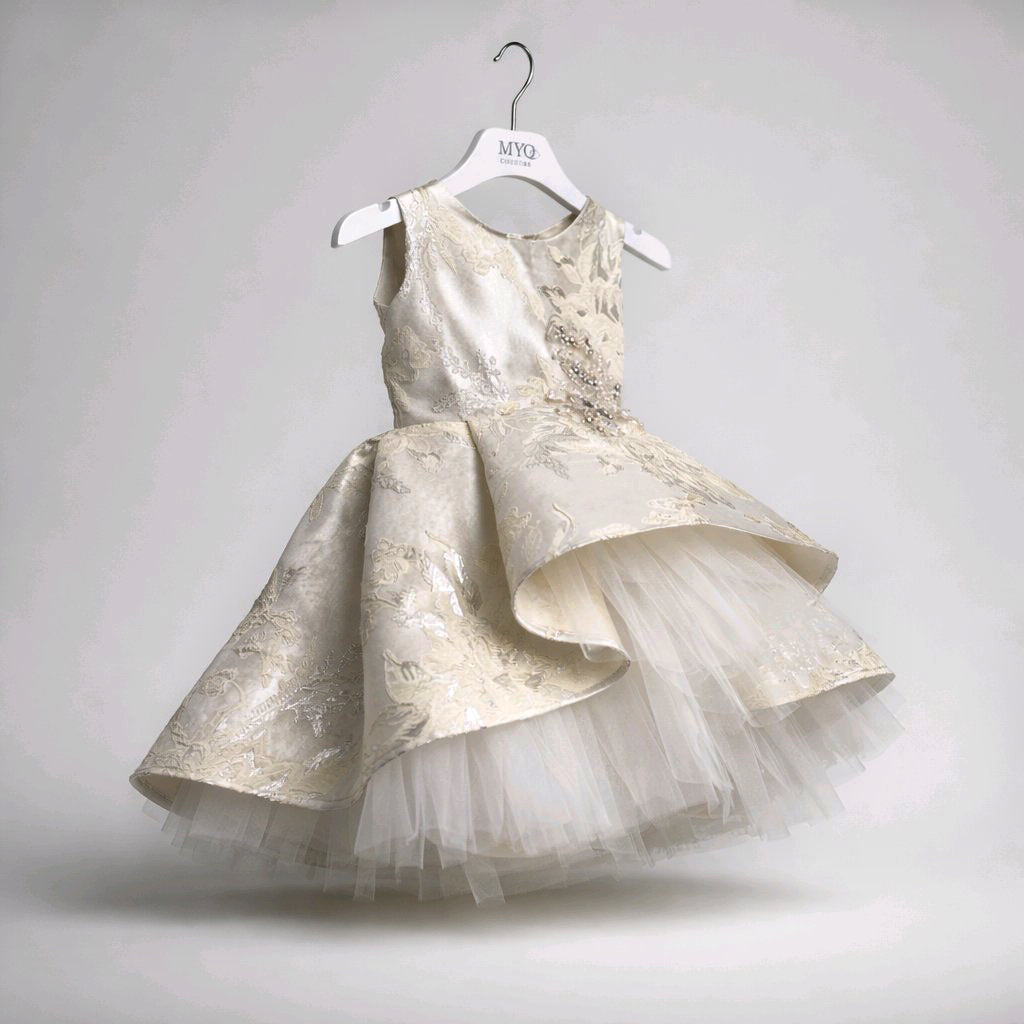 JAQUARD CHAMPAGNE-GOLD BABY DRESS