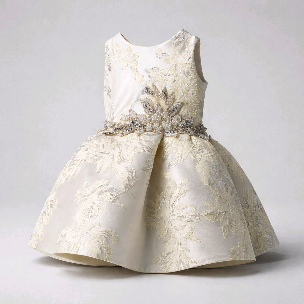 JAQUARD CHAMPAGNE-GOLD BABY DRESS