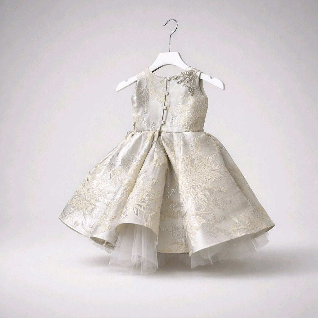 JAQUARD CHAMPAGNE-GOLD BABY DRESS