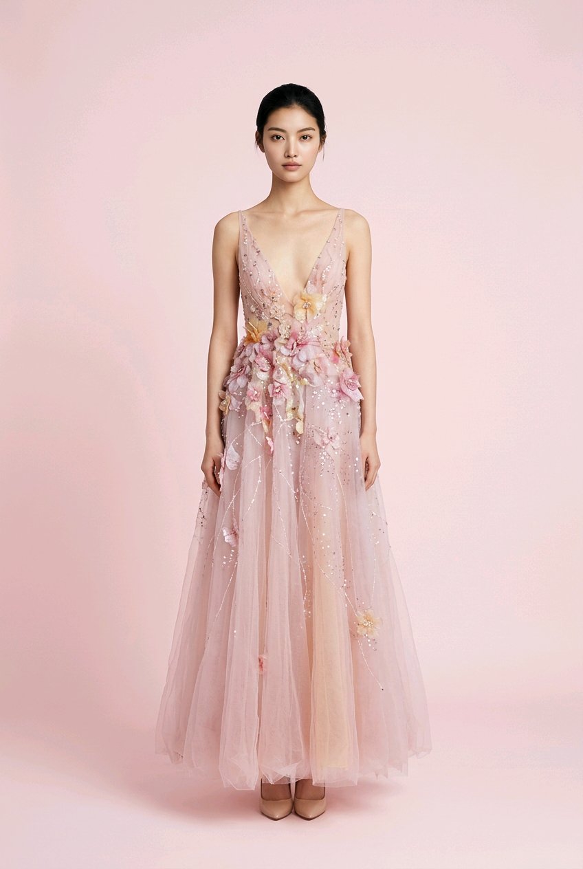 BRIDAL LAVANDEL EMBROIDERED FLOWERS BALL GOWN