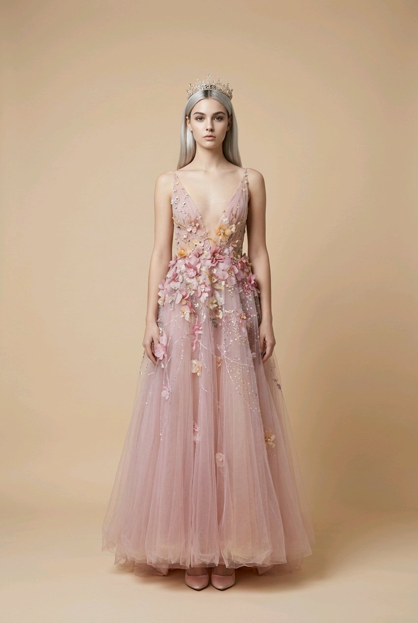 BRIDAL LAVANDEL EMBROIDERED FLOWERS BALL GOWN