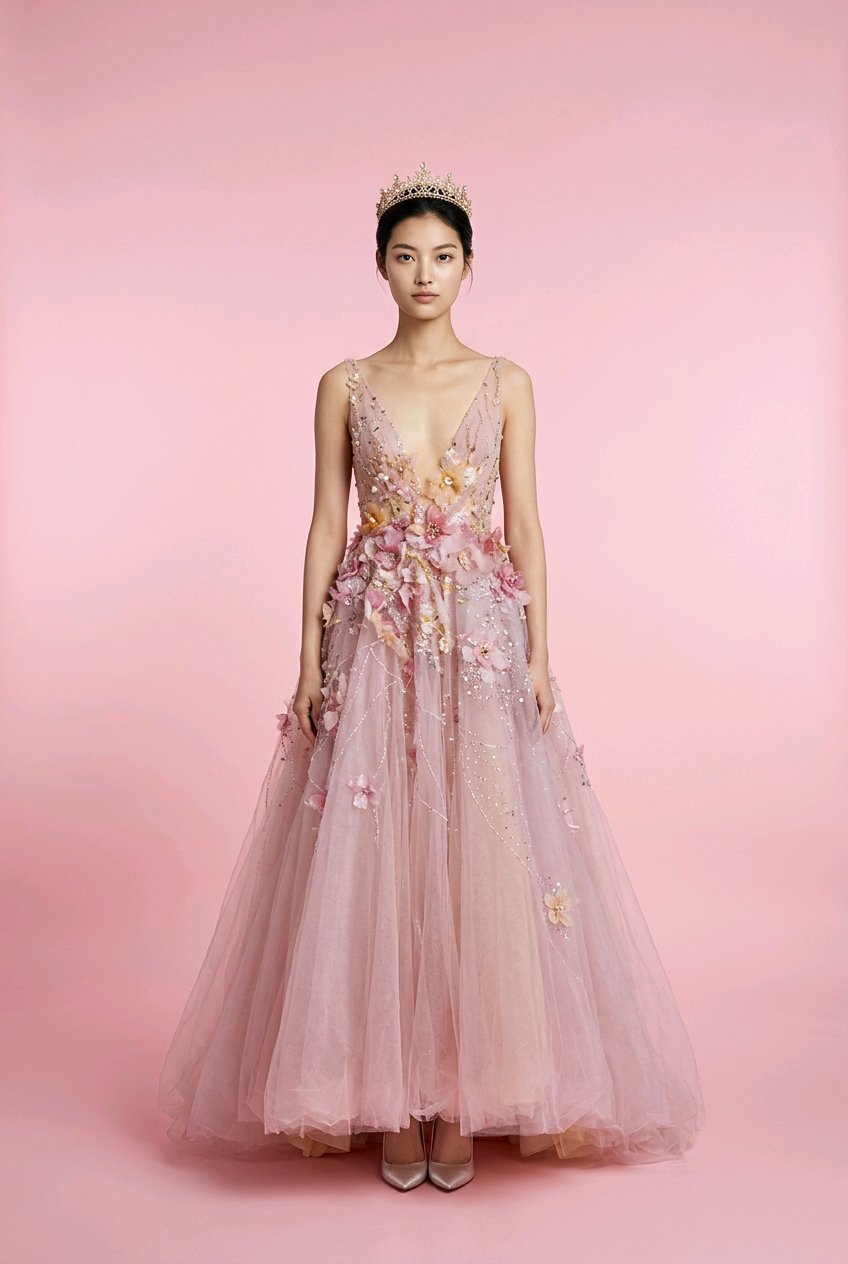 BRIDAL LAVANDEL EMBROIDERED FLOWERS BALL GOWN