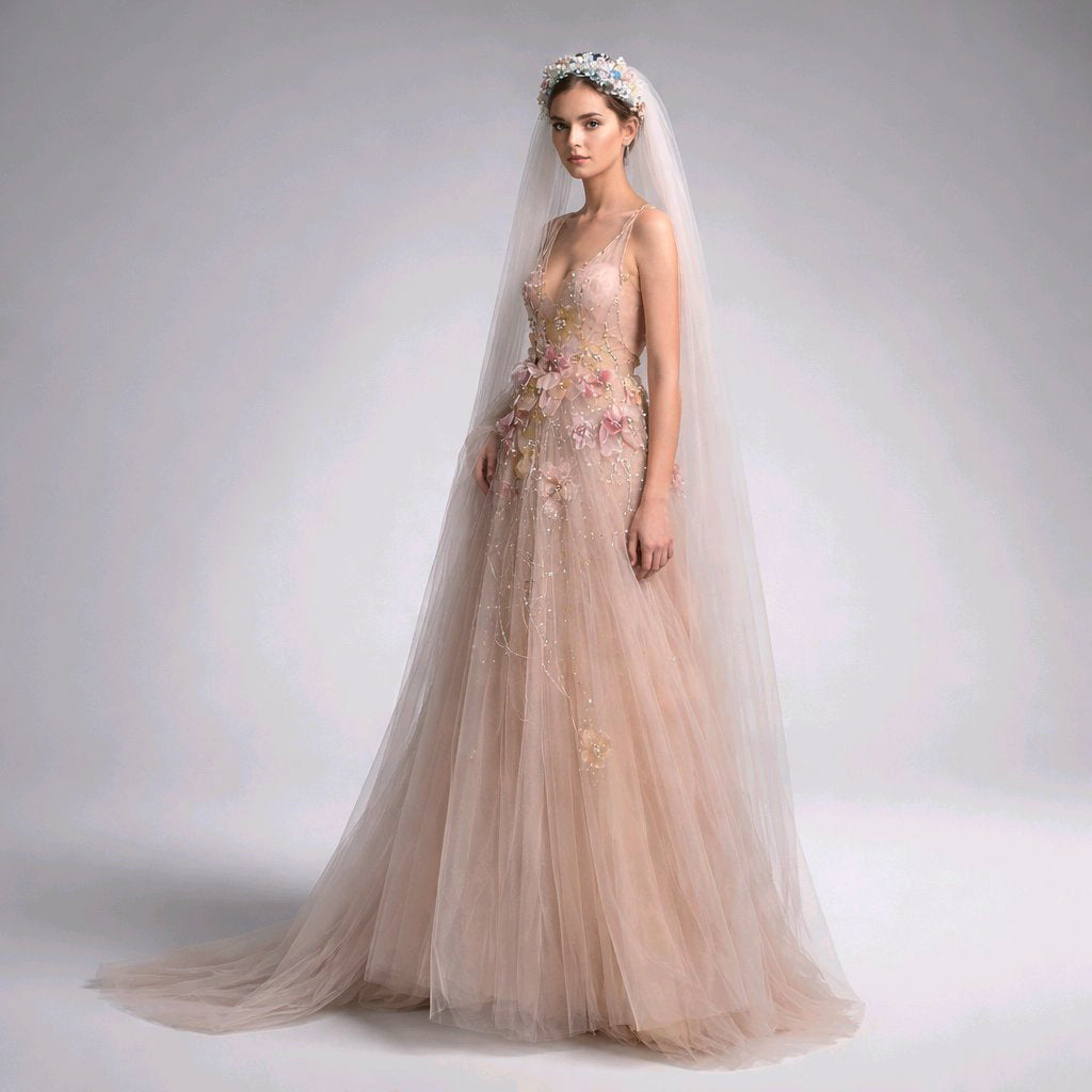 BRIDAL LAVANDEL EMBROIDERED FLOWERS BALL GOWN
