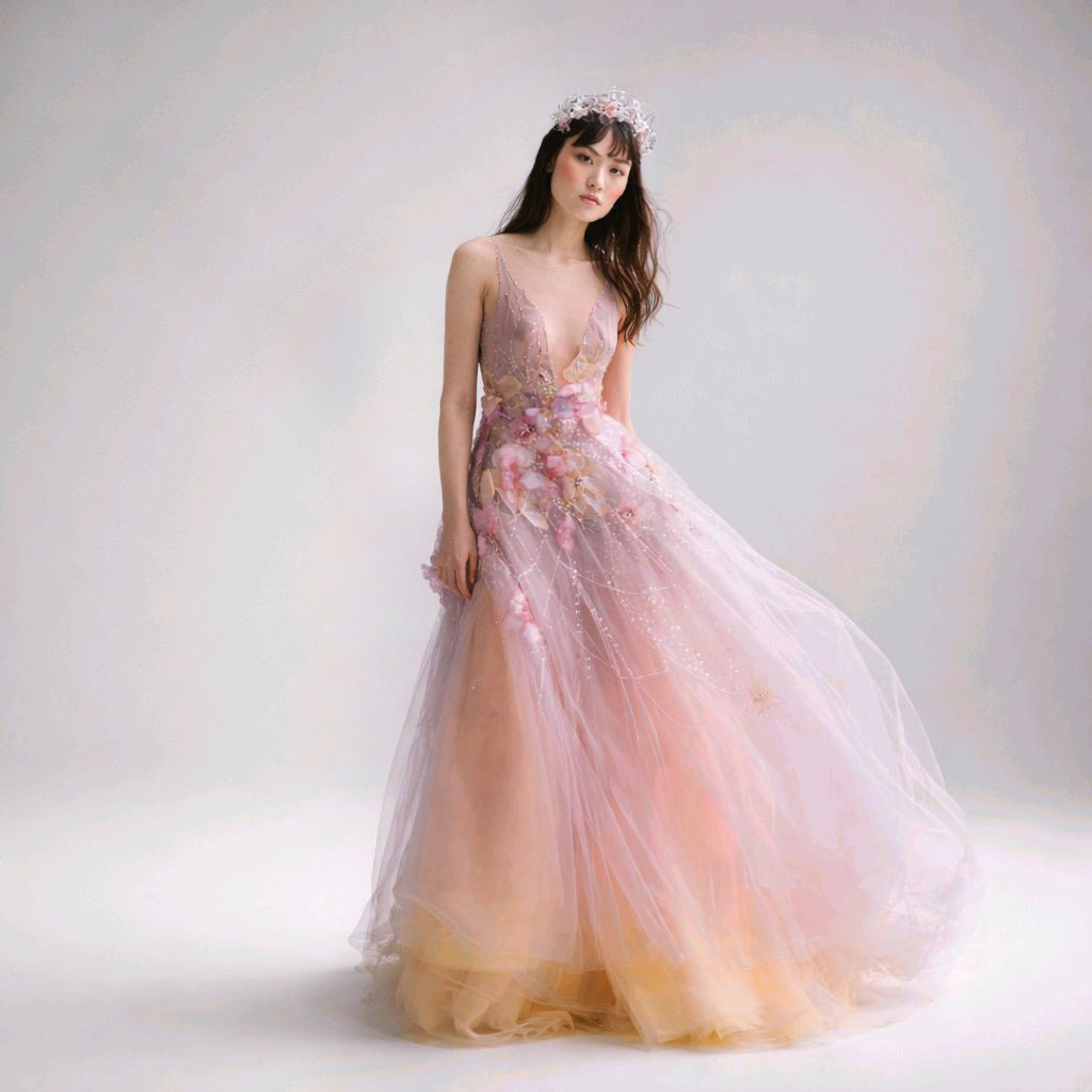 BRIDAL LAVANDEL EMBROIDERED FLOWERS BALL GOWN