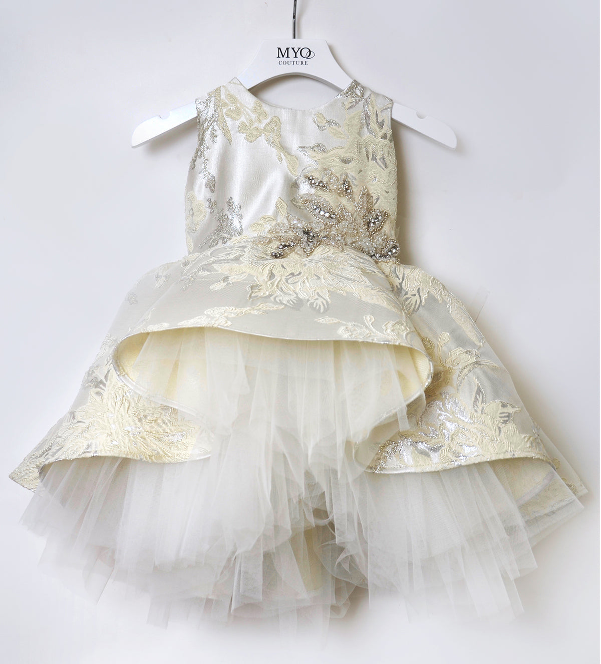 JAQUARD CHAMPAGNE-GOLD BABY DRESS