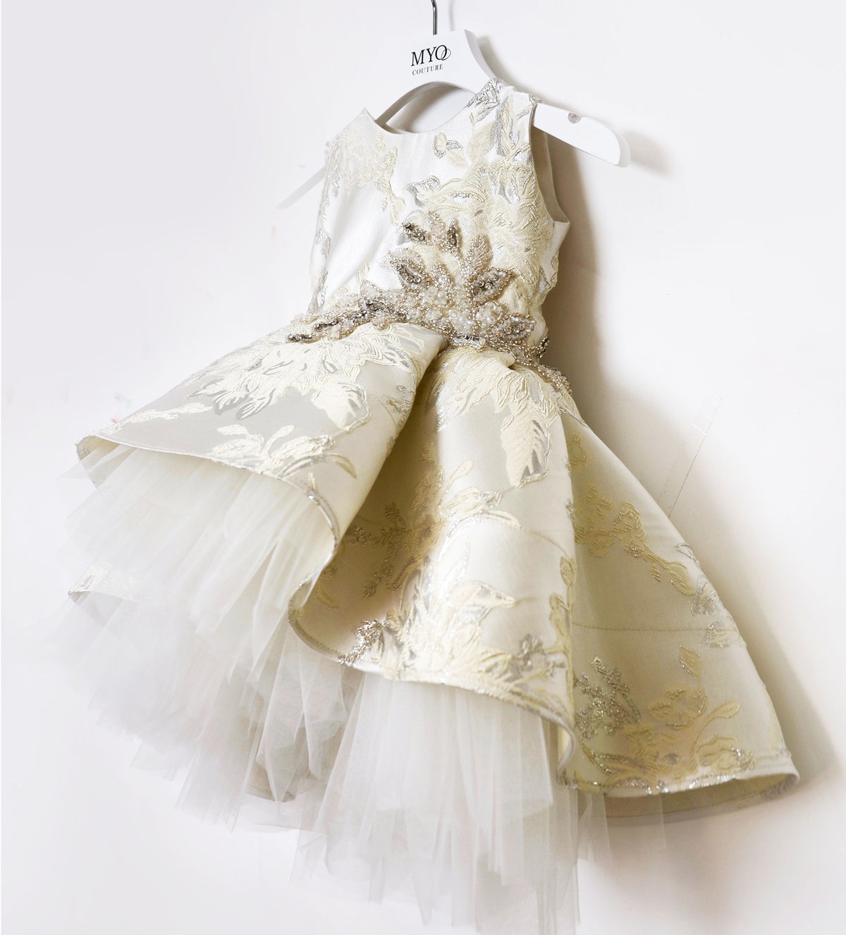 JAQUARD CHAMPAGNE-GOLD BABY DRESS