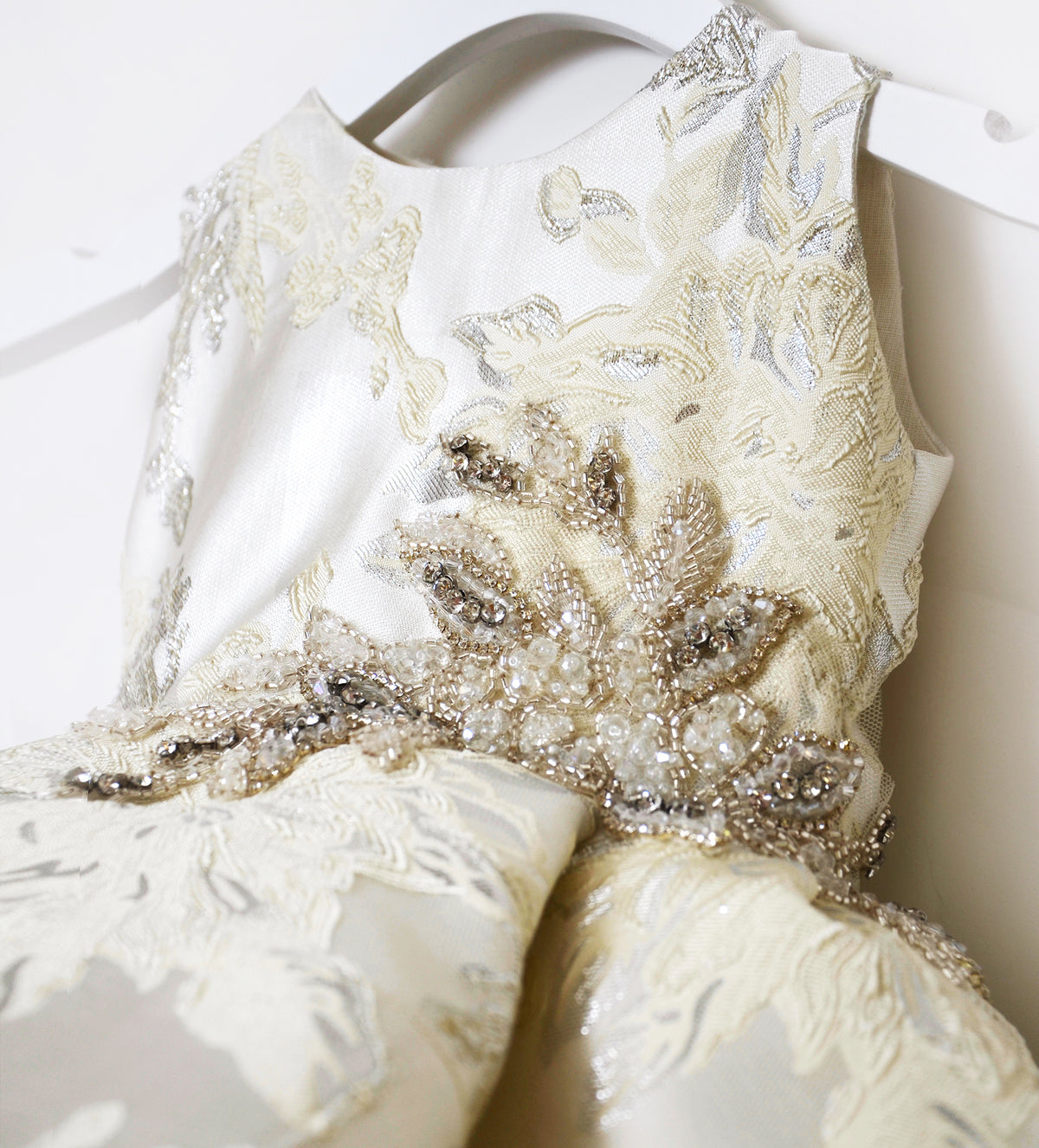JAQUARD CHAMPAGNE-GOLD BABY DRESS