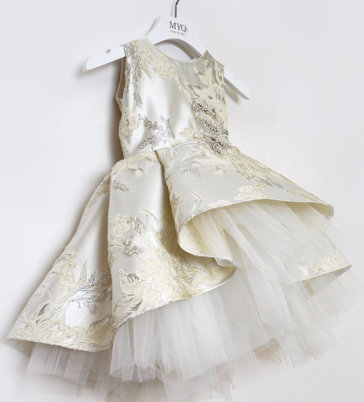 JAQUARD CHAMPAGNE-GOLD BABY DRESS