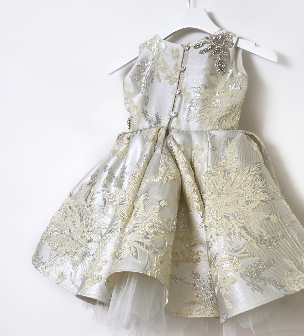 JAQUARD CHAMPAGNE-GOLD BABY DRESS