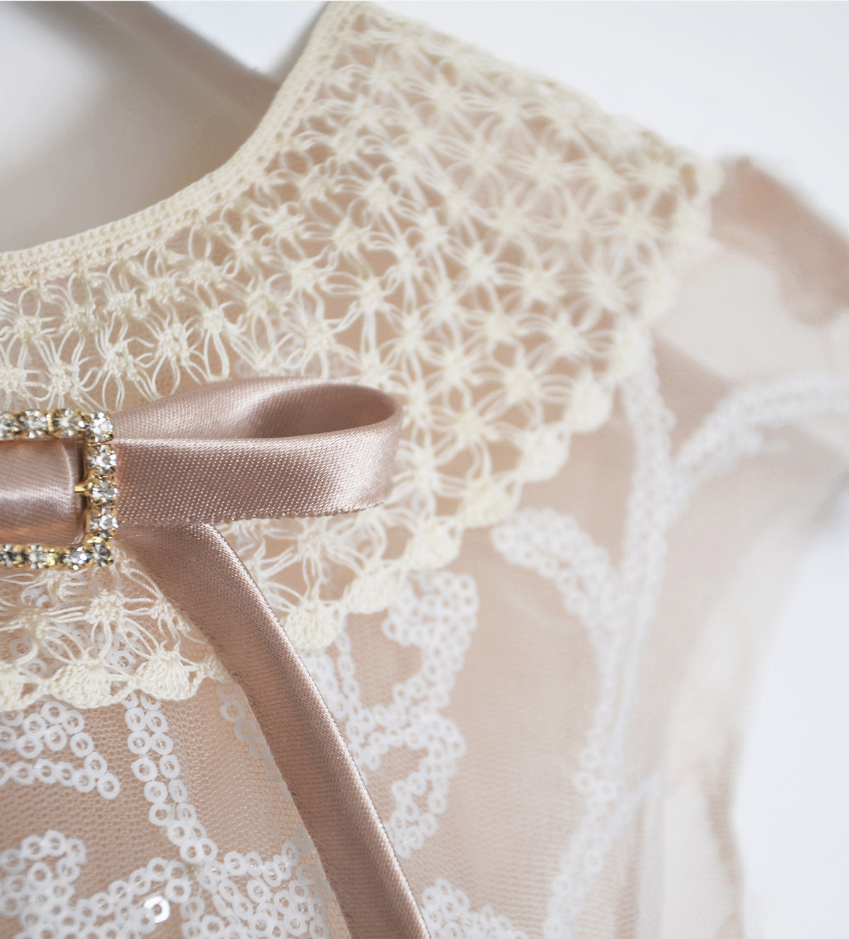 NUDE BOW TUTU LACE BABY DRESS