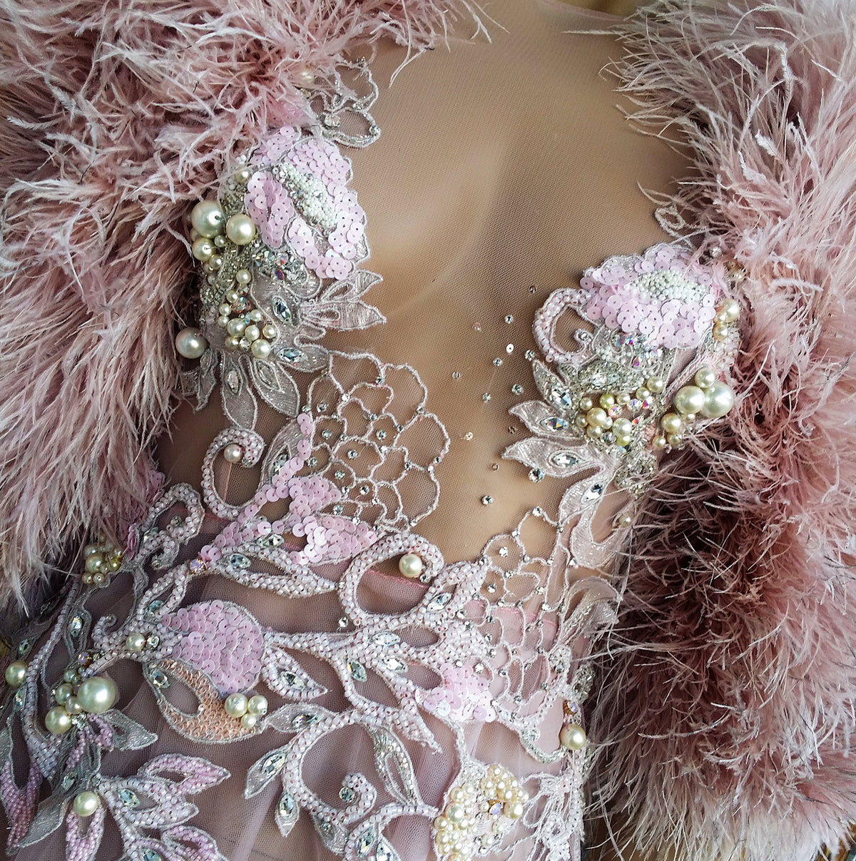 BLUSH FEATHER EMROIDERED BRIDAL GOWN