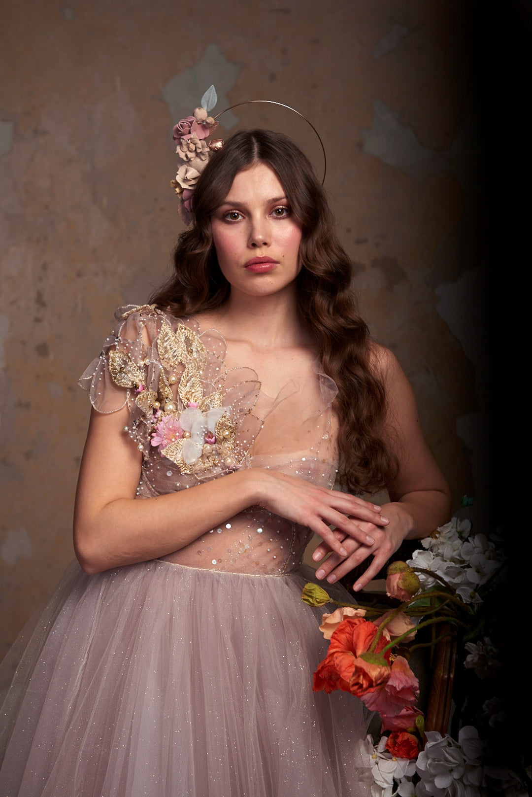 LIGHT LAVANDEL GOLD EMBROIDERED COCKTAIL DRESS
