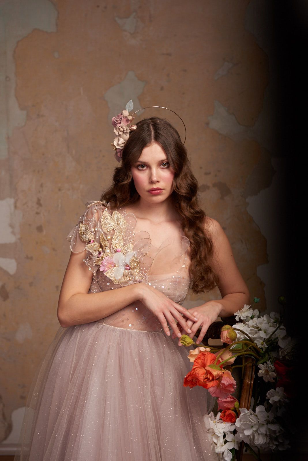 LIGHT LAVANDEL GOLD EMBROIDERED COCKTAIL DRESS