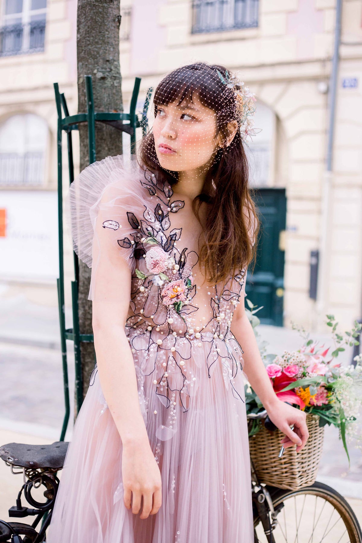 LAVANDEL BLACK LEAVES EMBROIDERED BRIDAL COCKTAIL DRESS