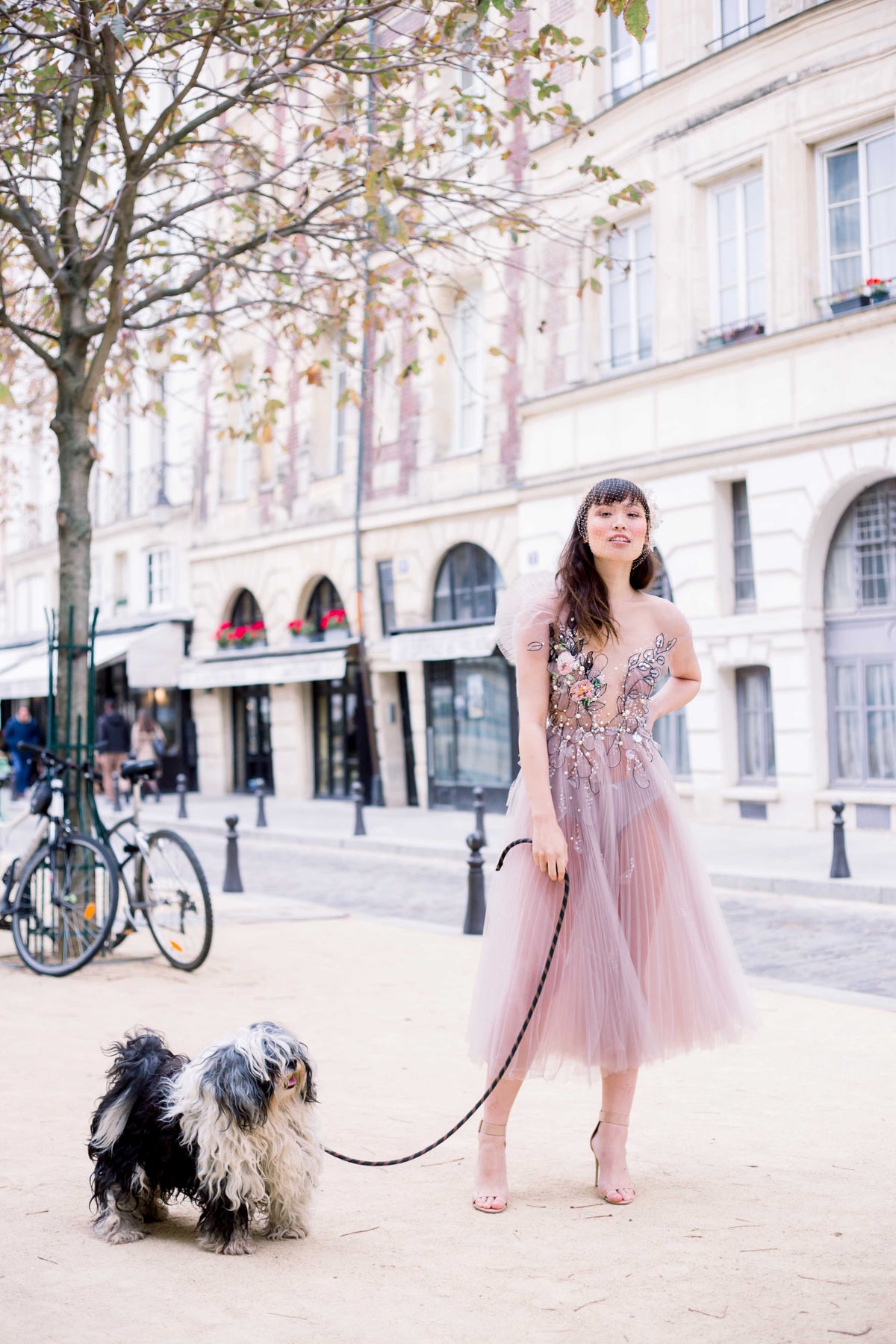 LAVANDEL BLACK LEAVES EMBROIDERED BRIDAL COCKTAIL DRESS