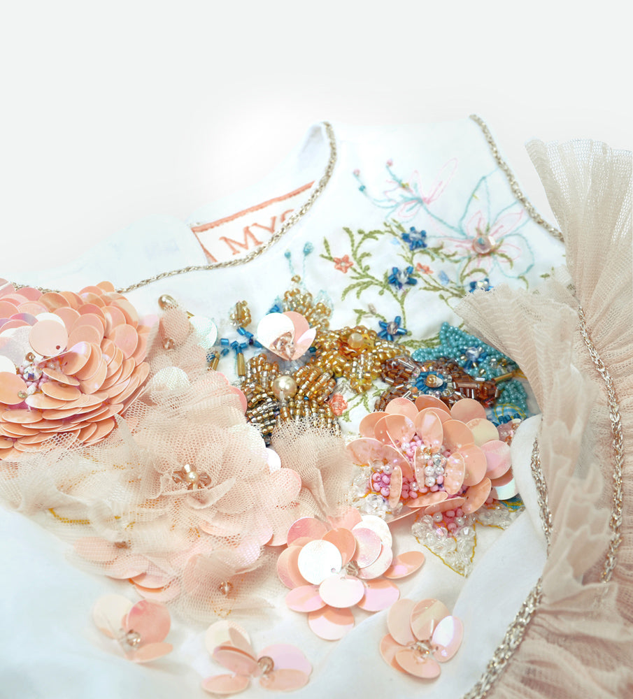 APRICOT GOLD LAYERED SKIRT BIRTHDAY DRESS