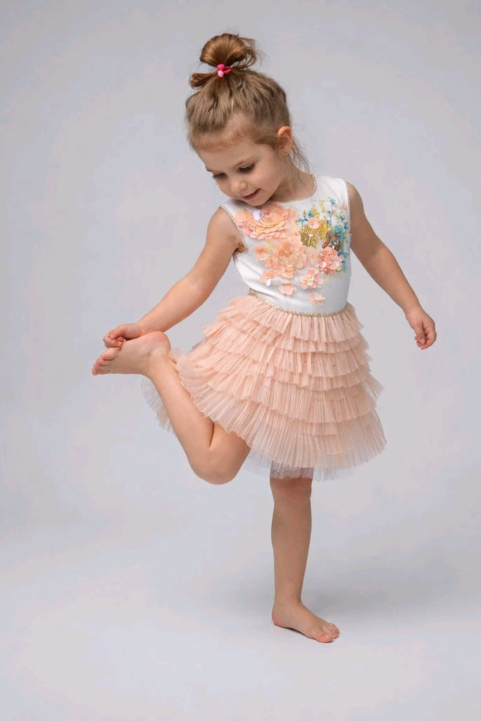APRICOT GOLD LAYERED SKIRT BIRTHDAY DRESS