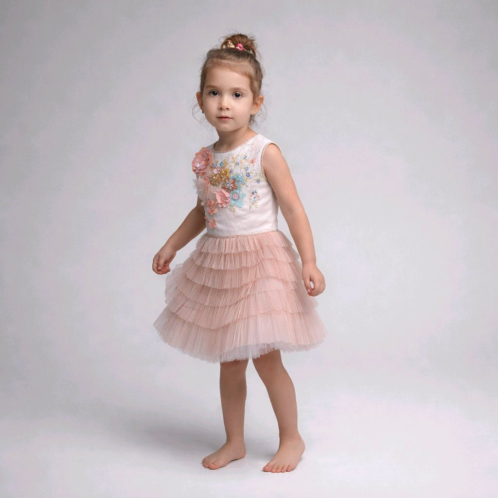 APRICOT GOLD LAYERED SKIRT BIRTHDAY DRESS